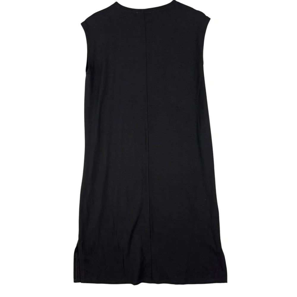 Eileen‎ Fisher Shift Maxi Dress Size PP PTP V-neck sleeveless Black Jersey Knit - Picture 2 of 4